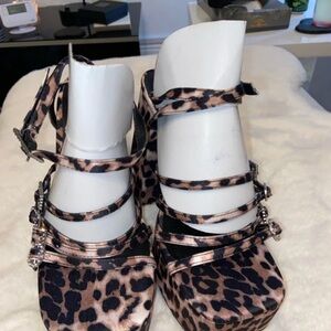 Leopard Print Strappy Platform Heels - Women